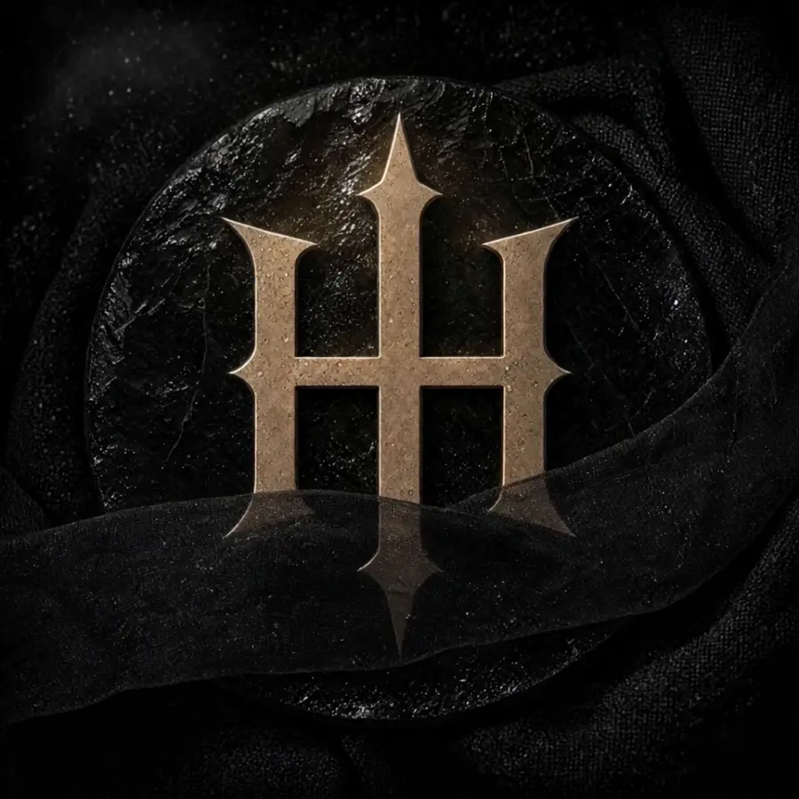 The HONOURVEIL brand seal, a champagne-gold monogram on matte black